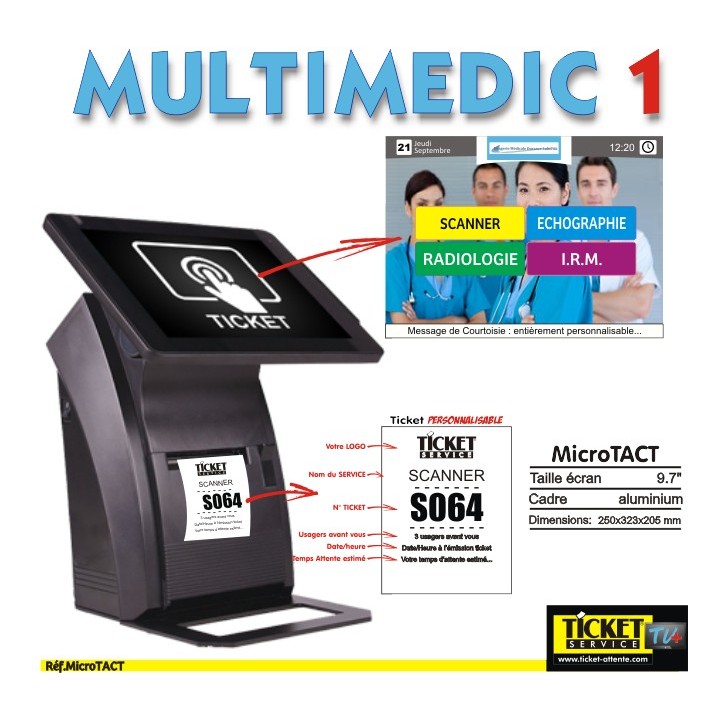 Distributeur de Ticket à écran TACTILE de 9.7" (à fixer au mur ou sur pied)