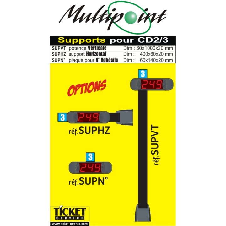 Support métal, pour N° identification Mini-Afficheur de Guichet : CD 2 & CD3 de la gamme MULTIPOINT