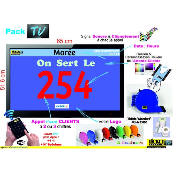 PACK TV "WIFI" pour gestion de file d'attente, Spécial Commerces Alimentaires.