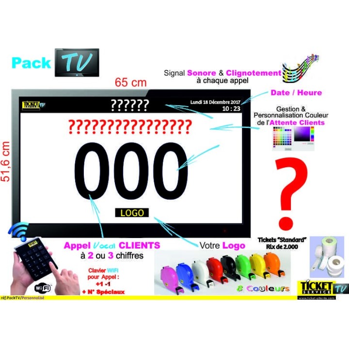 PACK TV "WIFI" pour gestion de file d'attente, Spécial Commerces Alimentaires.